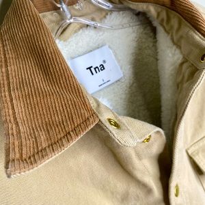 Tna Aritzia Sherpa Lined Jacket Coat Tan Corduroy Collar Barn Chore Jacket